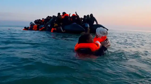 Video thumbnail for France: Boat carrying migrants attempts Channel crossing to UK from Calais.