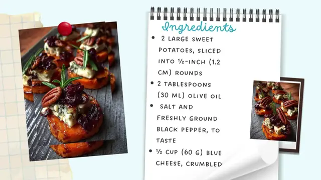 Video thumbnail for Sweet Potato Rounds with Blue Cheese, Cranberry & Pecans – Savory, Tangy & Festive