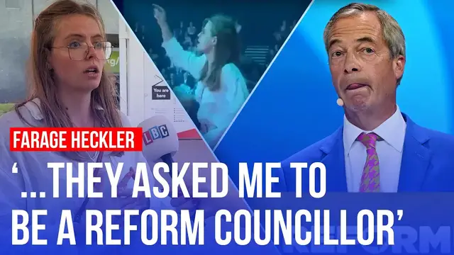Video thumbnail for Farage speech heckler turns out to be Reform party member