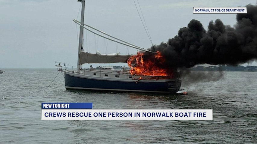 Video thumbnail for Belle Island sailboat erupts in flames; no injuries