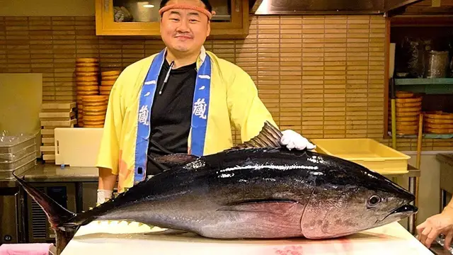 'Video thumbnail for Japanese Food - GIANT BLUEFIN TUNA DEMOLITION FISH SASHIMI in Tokyo Japan'