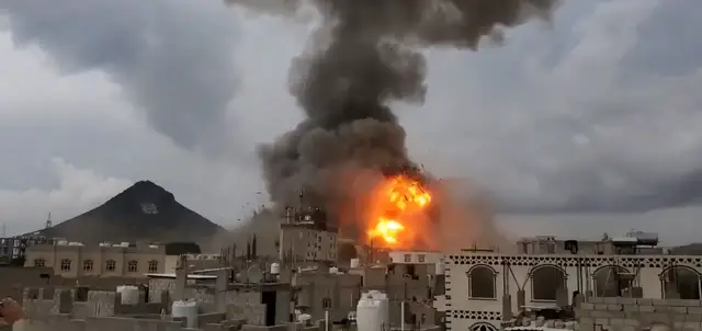 'Video thumbnail for Israel bombs Yemen's capital Sanaa causing huge fireball'