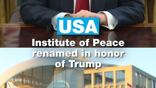 Video thumbnail for US Institute of Peace renamed in honour of Trump ahead of peace deal signing