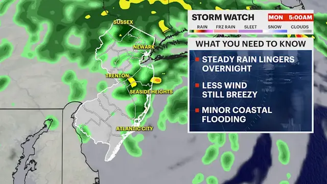 Video thumbnail for STORM WATCH: Powerful nor’easter keeps rain and coastal flooding around through Monday morning