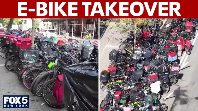 Video thumbnail for NYC block being 'taken over' by e-bikes, leaving residents concerned