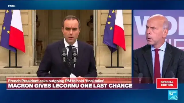 'Video thumbnail for France's President Macron gives outgoing PM Lecornu one last chance'