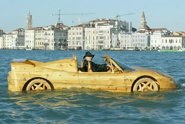 'Video thumbnail for Homemade Wooden Ferrari Makes Waves In Venice'
