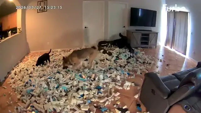 Video thumbnail for Dogs Rip Open Bean Bag, Cover Living Room in Foam Chaos!