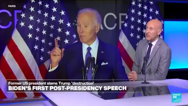 Video thumbnail for Biden condemns Trump over social security in first post-presidency speech