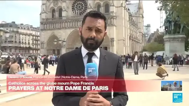 Video thumbnail for Prayers gather at Notre Dame de Paris during Pope Francis’ funeral