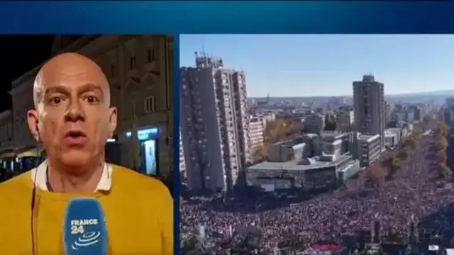 'Video thumbnail for 'Seas of people': Huge crowds rally in Novi Sad to mark train station disaster anniversary'