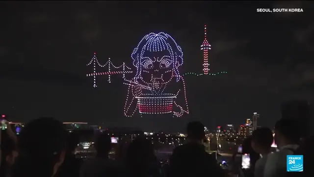 'Video thumbnail for KPop Demon Hunters drone show wovs fans in South Korea'