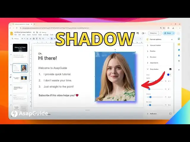 Video thumbnail for How to Add a Drop Shadow to a Picture in Google Slides
