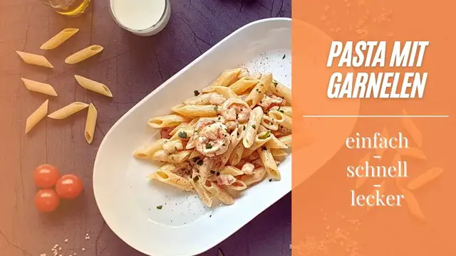 'Video thumbnail for Himmlische Pasta mit Garnelen in Weißwein Sahne Sauce -  30 Minuten Rezept'