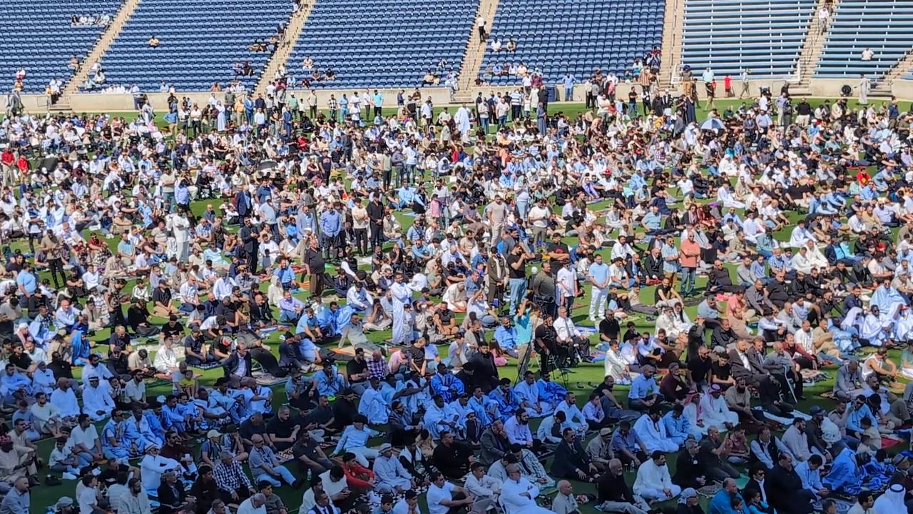 Video thumbnail for US: Muslims perform Eid al-Adha prayers at SeatGeek Stadium in Illinois.