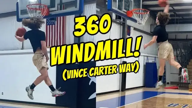 Video thumbnail for travis reynolds: reverse 360 windmill dunk and basketball training