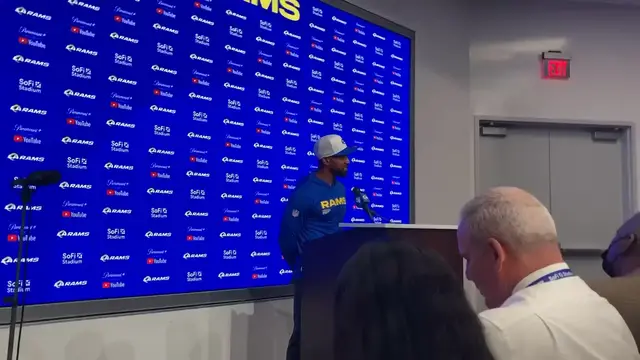 'Video thumbnail for Los Angeles Rams AHC Aubrey Pleasant on Words to Stetson After INT, Jim Harbaugh, Meeting Expectations'