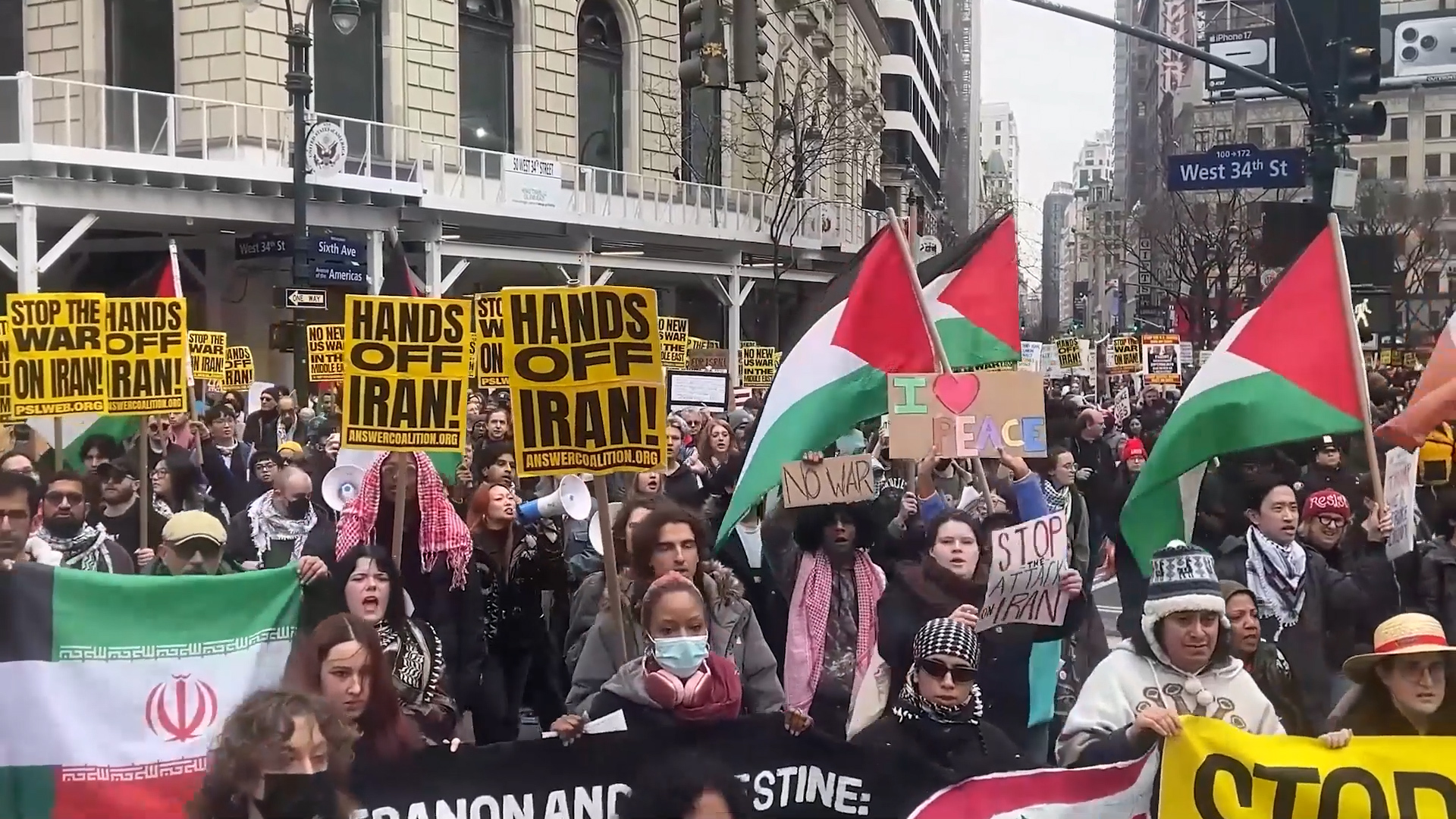 Video thumbnail for Hundreds march in New York condemning US-Israeli attacks on Iran