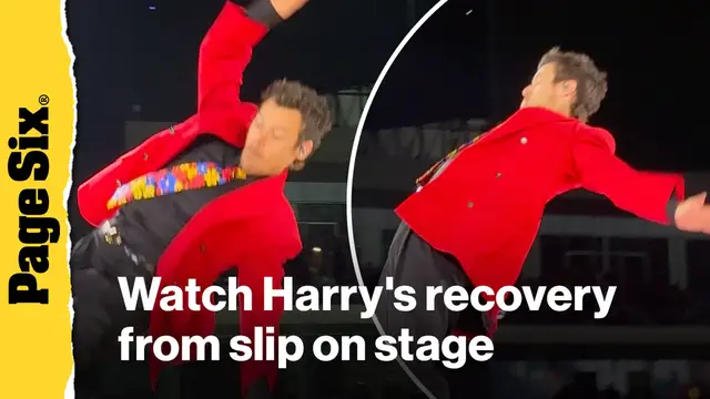 Video thumbnail for Watch Harry Styles gracefully recover from slip on stage