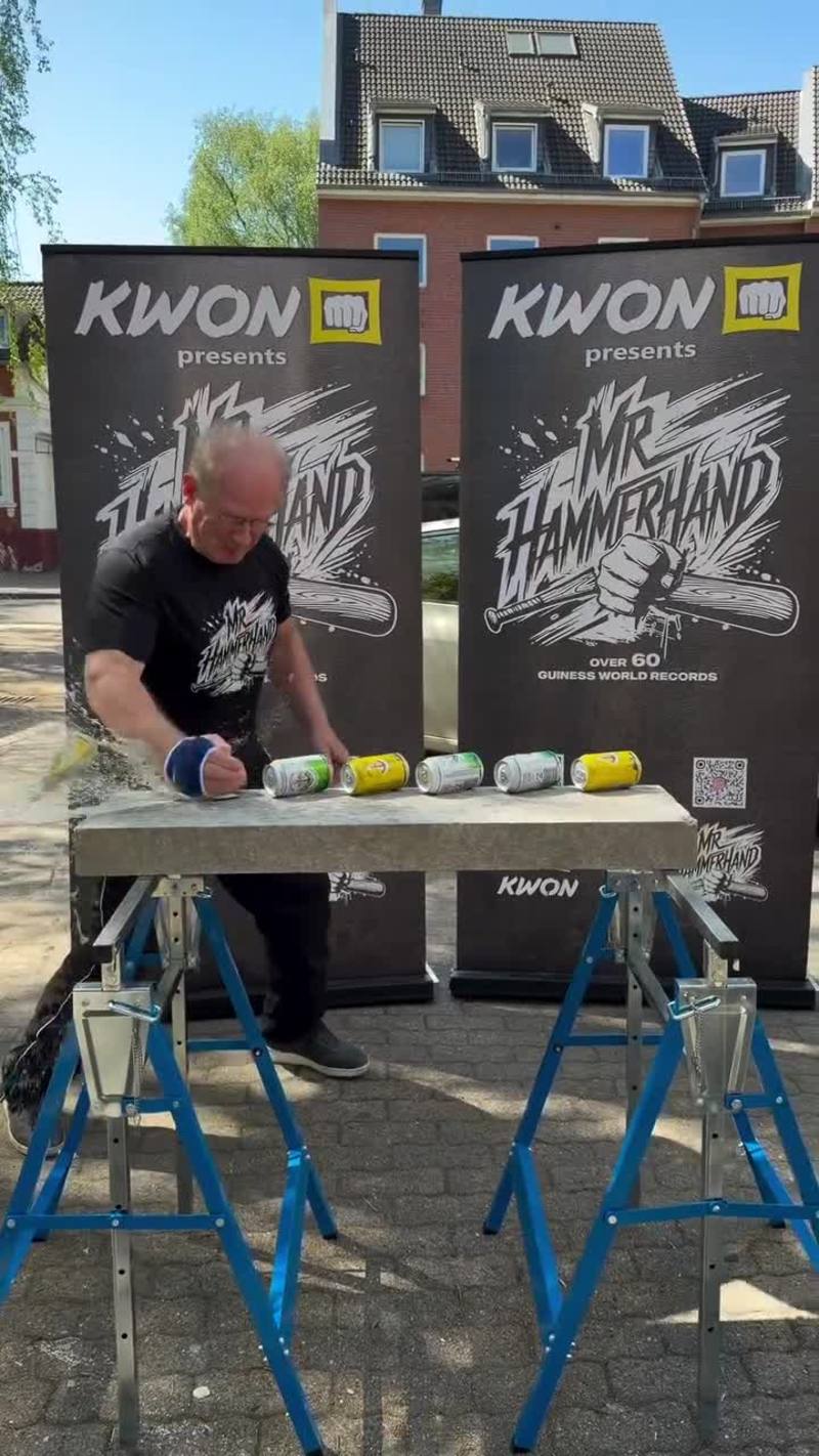 Video thumbnail for Martial Arts Legend Smashes 7 Beer Cans in 1.4 Seconds