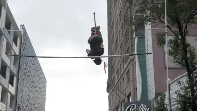 Video thumbnail for Highest forward flip pogo stick jump - 3.35 metres (11 ft) by Henry Cabelus
