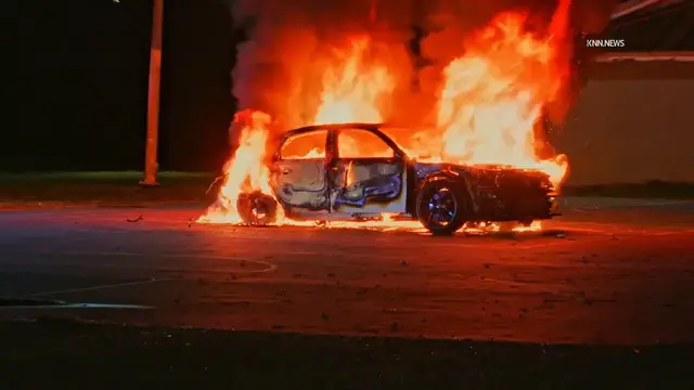 Video thumbnail for US, Los Angeles: Compton Car Ablaze At Park.