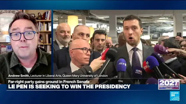 Video thumbnail for French far-right's Bardella denies alleged 2013 antisemitic comments as Le Pen sees boost in polls