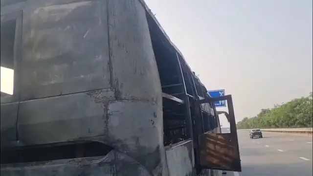 Video thumbnail for India: Bus Fire Kills Nine on Delhi Outskirts.