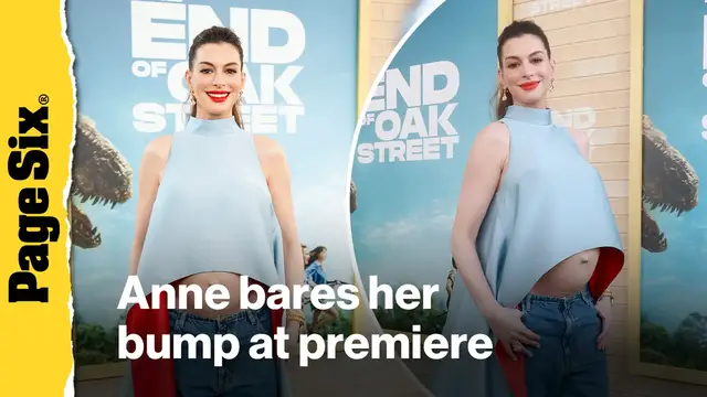 Video thumbnail for Anne Hathaway bares baby bump at 'The End of Oak Street' premiere