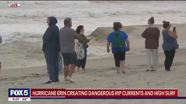 'Video thumbnail for Hurricane Erin creating dangerous rip currents for Long Island beaches'