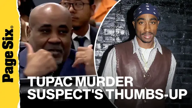 Video thumbnail for Tupac murder suspect flashes thumbs-up sign as witness testimony ends in trial