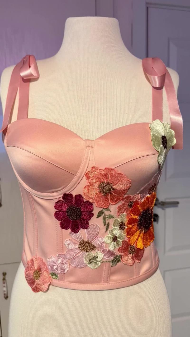 Video thumbnail for Embroidered Floral Appliques Transform a Pink Bustier Top