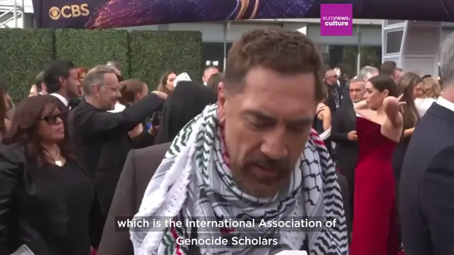 'Video thumbnail for 'Free Palestine': Javier Bardem wears keffiyeh at Emmys and calls Gaza situation a 'genocide''