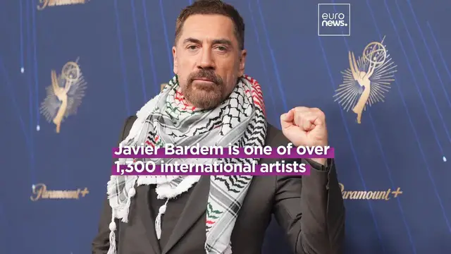 'Video thumbnail for 'Free Palestine': Javier Bardem wears keffiyeh at Emmys and calls Gaza situation a 'genocide''