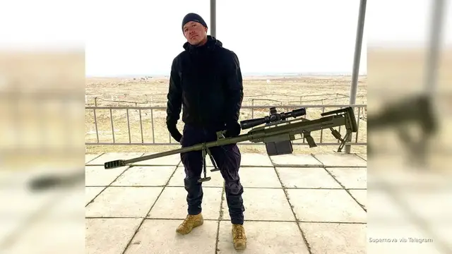 'Video thumbnail for Ukraine sniper claims 2.5 mile shot using AI drone spotting'