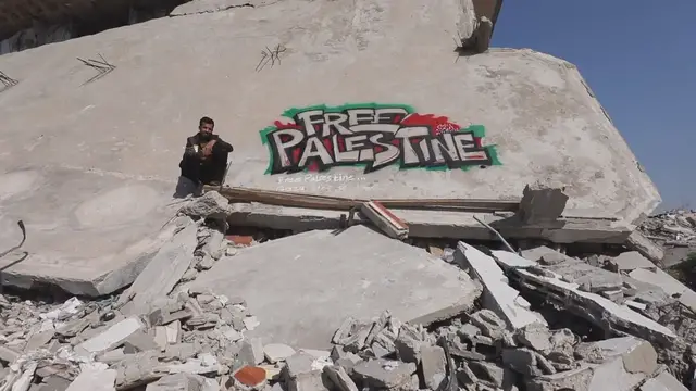 Video thumbnail for Gaza’s artists turn war ruins into canvases of resistance and hope