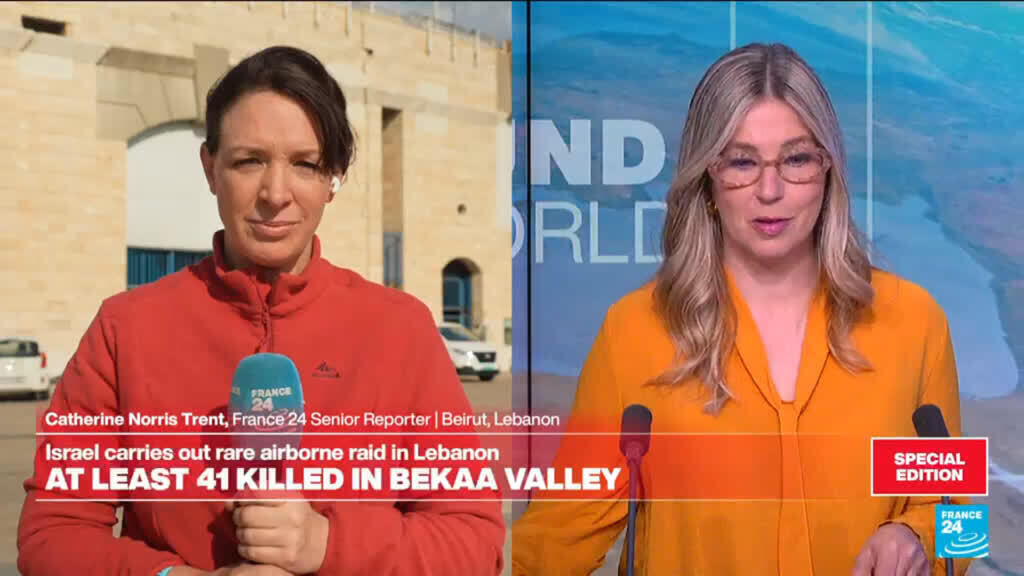 Video thumbnail for Israel carries out rare airbone raid in Lebanon