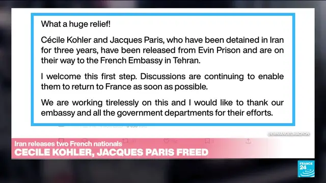 'Video thumbnail for Two French nationals freed from Iranian prison after more than 3 years in detention'
