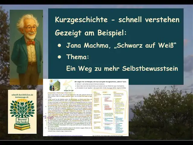 Video thumbnail for Kurzgeschichte - schnell verstehen - mit 4-Spalten-Tipp: Beispiel: Jana Machma, "Schwarz auf weiß"