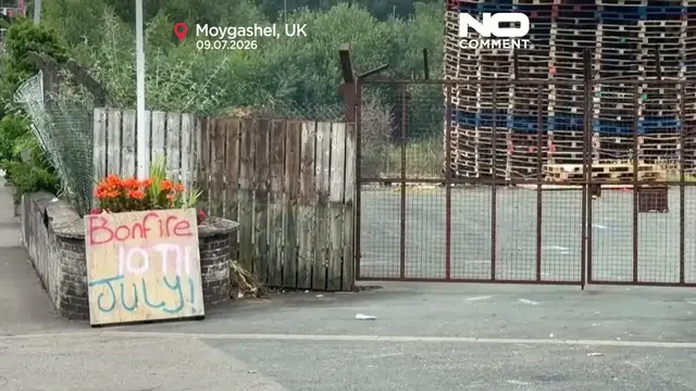 Video thumbnail for Mosque replica and anti-immigration signs appear on Northern Ireland bonfire