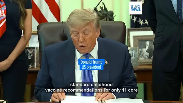 Video thumbnail for Trump signs order calling for fewer childhood vaccines, going against medical groups’ advice
