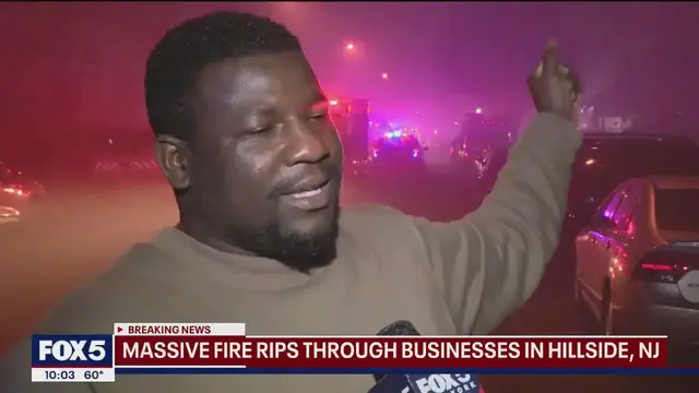 'Video thumbnail for Auto body shop ‘explosion’ fire in Hillside, NJ rips through multiple businesses: Residents react'