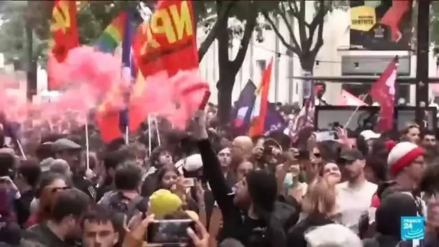 'Video thumbnail for Police clash with thousands protesting Macron across France'