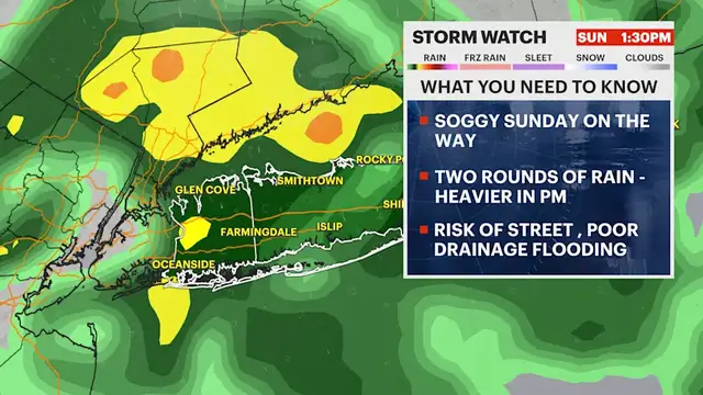 Video thumbnail for STORM WATCH: Rainy Sunday, with pockets of heavy rain at times across Long Island