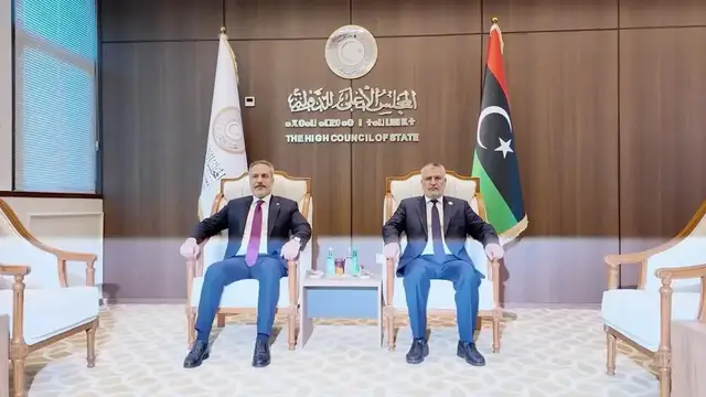 Video thumbnail for Libya: Turkish Foreign Minister Fidan meets Libyan High Council of State President Takala in Tripoli.