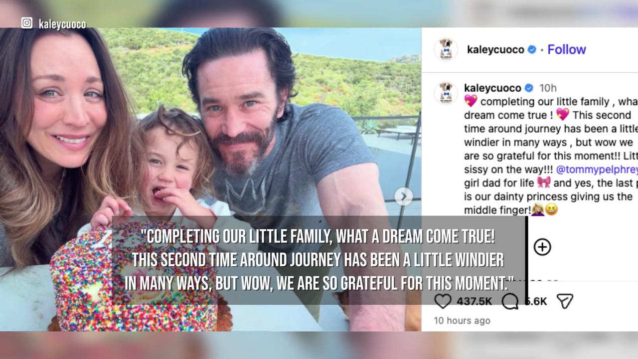 Video thumbnail for Kaley Cuoco expecting second child.