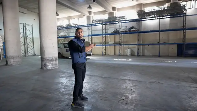 'Video thumbnail for Al Jazeera films in Gaza's empty warehouse as Israeli-made famine deepens'