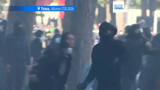 Video thumbnail for Albanian police fire rubber bullets and arrest hundreds as anti-government protests enter fifth day