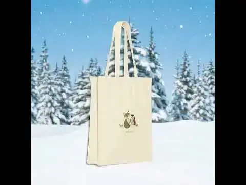 Video thumbnail for Woodland Owls Tote, cute winter animal, cozy pine green palette
