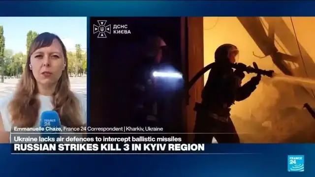 Video thumbnail for Russian strikes kill four near Kyiv, Zelensky makes landmark visit to Serbia
